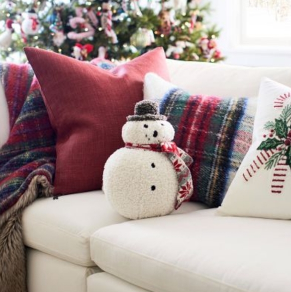 Pottery Barn Cozy Archie Snowman Shaped Pillow Holiday Christmas - Picture 16 of 16